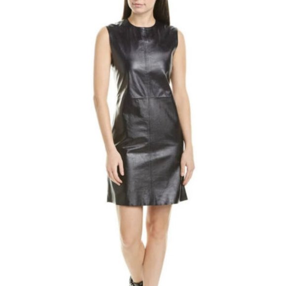 HELMUT LANG Sz 8 Black Leather Open Back Dress $1990 - Picture 1 of 15